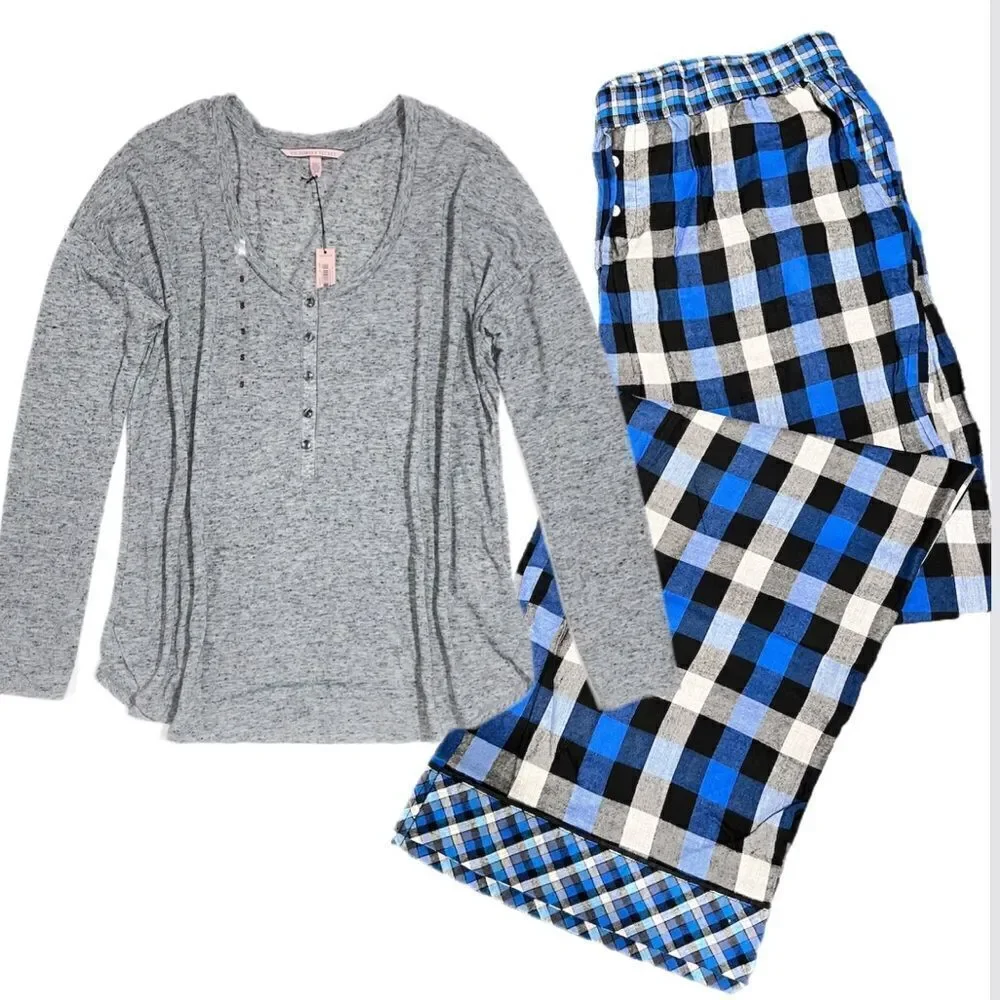 Victorias Secret Dreamer flannel pants and Henley top pajama set large